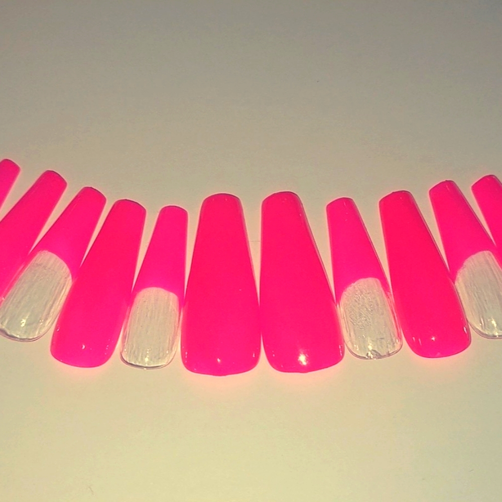 Press on nails long coffin pink french tip